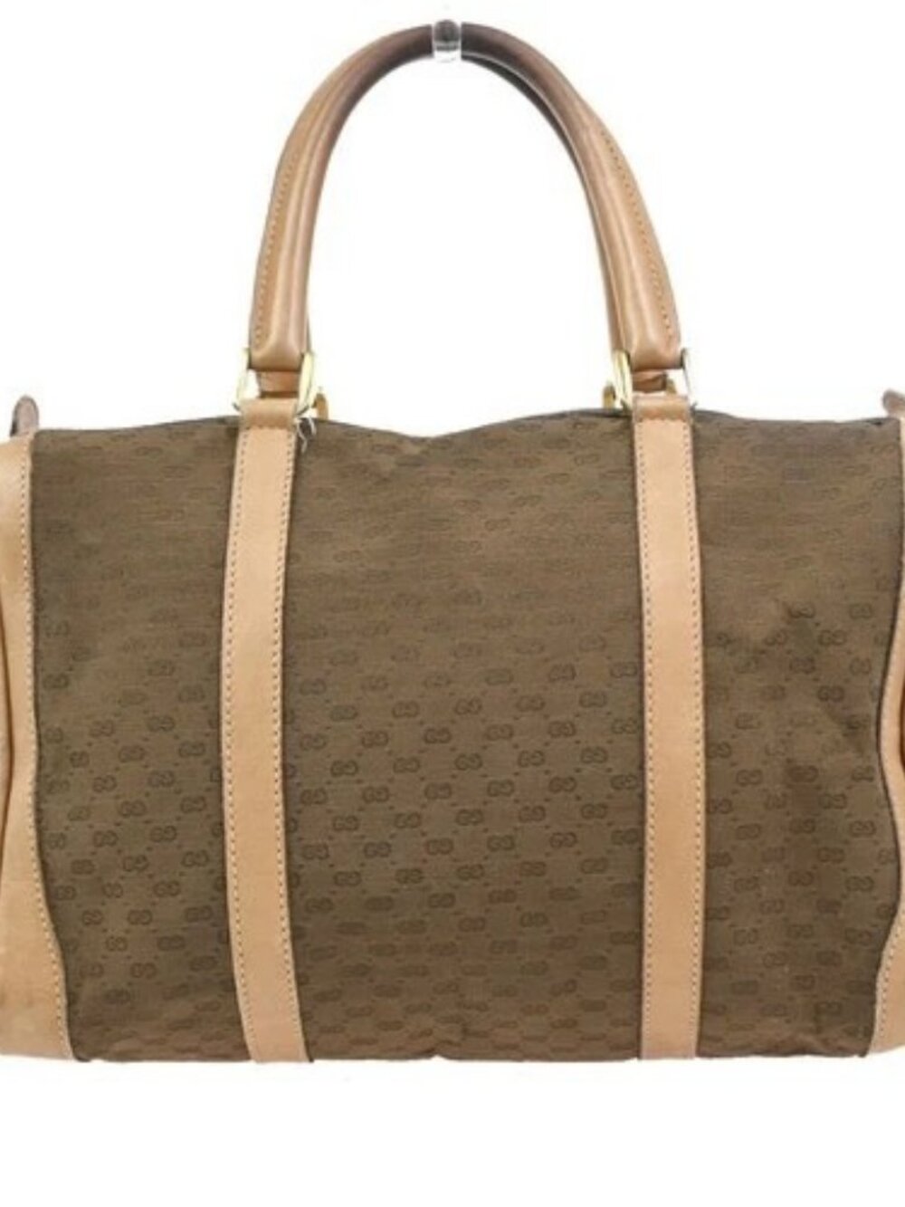 GUCCI Logo GG Pattern Boston Hand Bag Canvas Leather Brown GHW Italy 60KD773